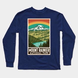 A Vintage Travel Art of the Mount Rainier National Park - Washington - US Long Sleeve T-Shirt